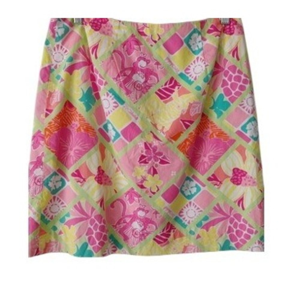 Lilly Pulitzer Vintage Pink Tropical Patchwork Monkey Mini Skirt Womens 8